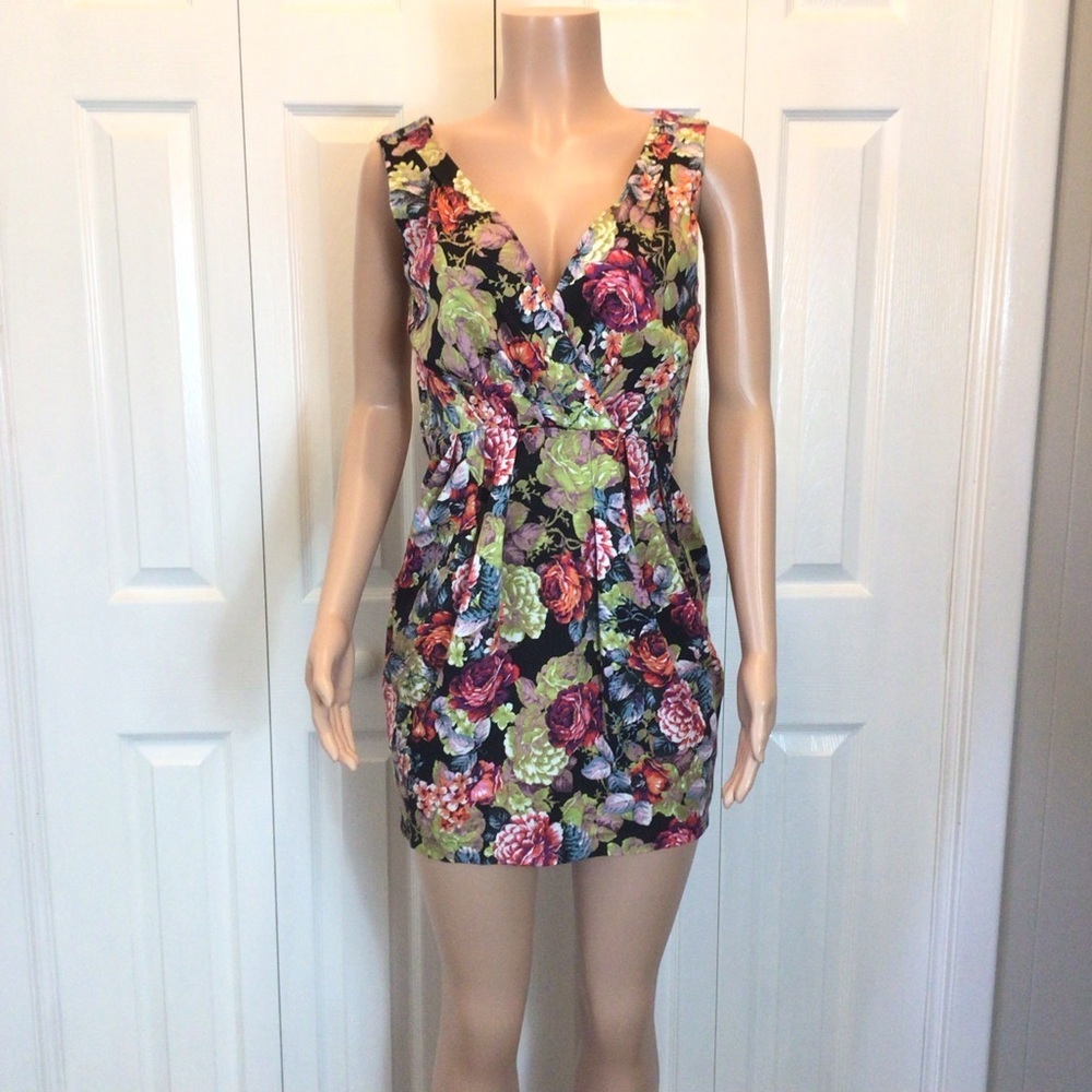 Ezra Womens Black Floral Sleeveless Tulip Mini Dress Size Large